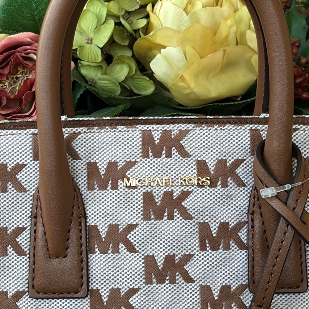 Brand New Michael Kors Avril Luggage Top Zip Satchel Logo Jacquard Crossbody - Picture 7 of 15